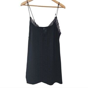 H&M Black Lace Trim Cami Tank Top Mini Slip Dres Adjustable Straps Sz M LBD Chic
